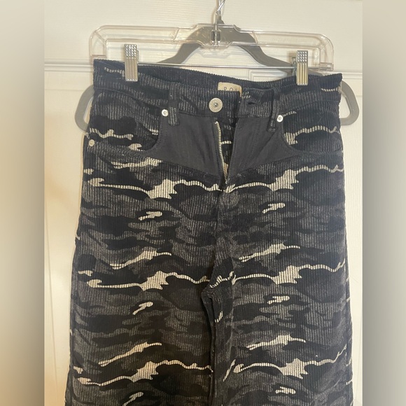 NWOT POL Rare Black Camo Wide Leg Corduroy Pants with Denim inserts & Cuffs Sz S - Picture 4 of 9